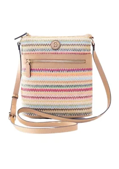 Straw North South Crossbody Bag