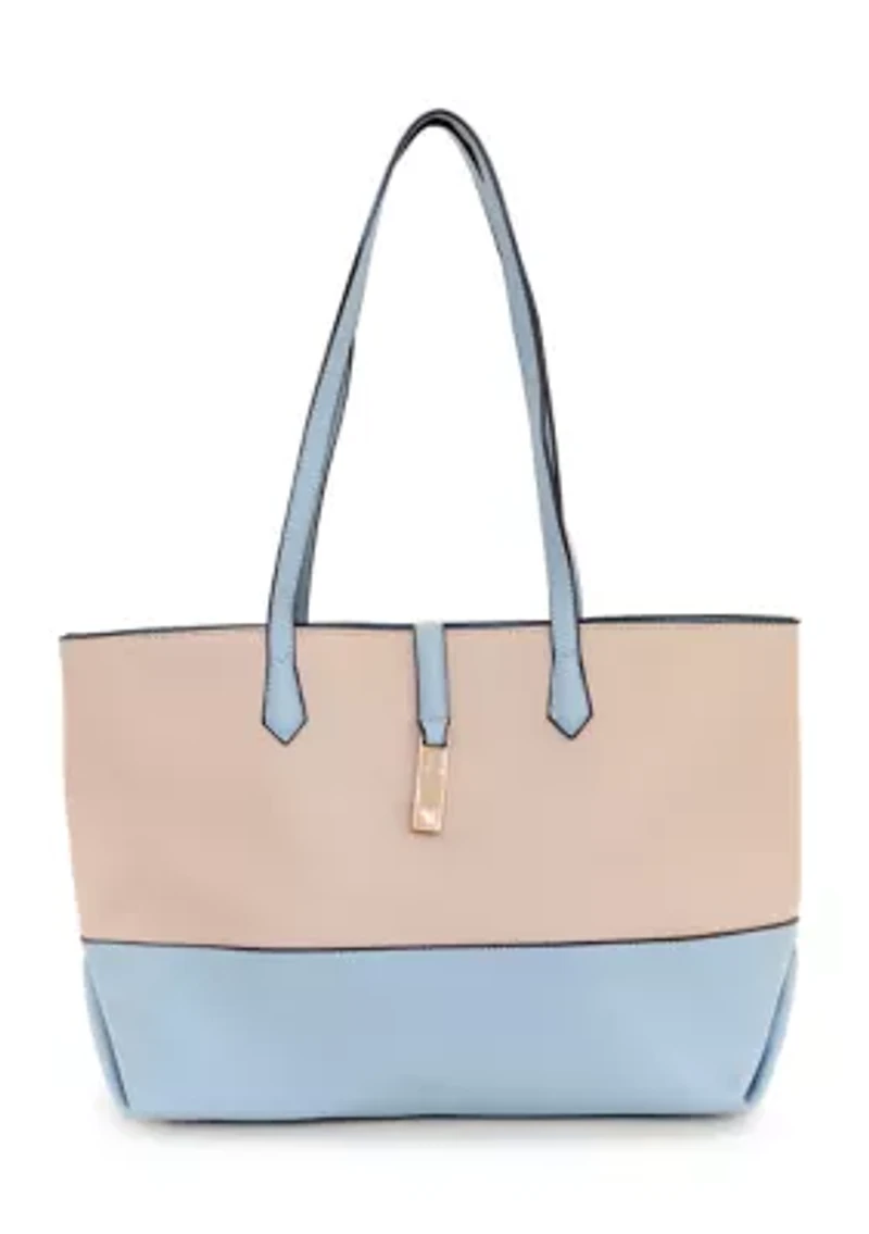 Pebbled Color Block Tote Bag