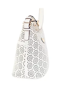 Saffiano Perforated Hobo Bag