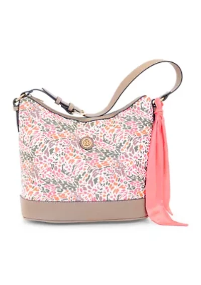 Abstract Print Saffiano Hobo Bag 