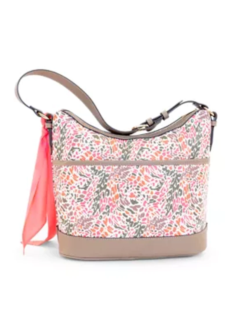 Abstract Print Saffiano Hobo Bag 