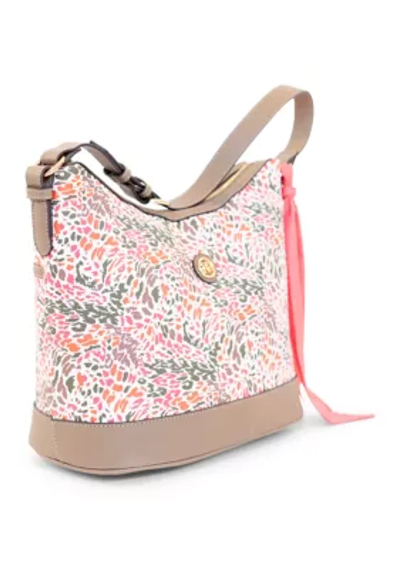 Abstract Print Saffiano Hobo Bag 
