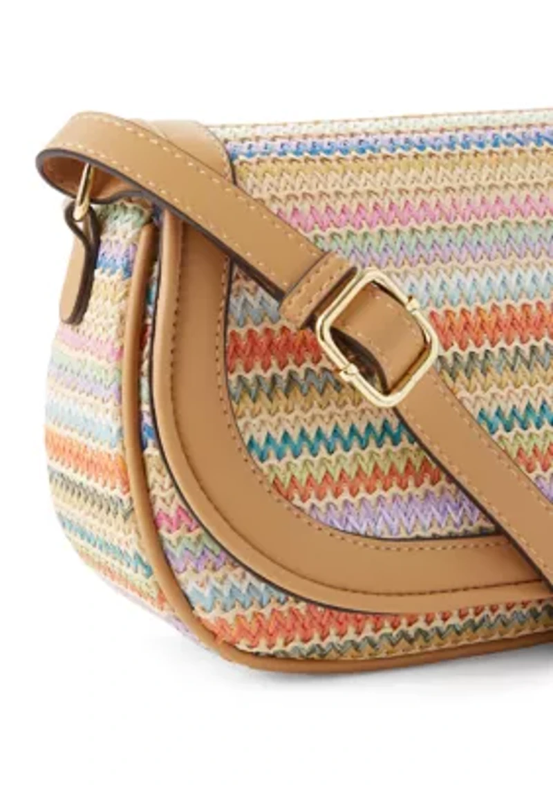 Straw Saddle Crossbody Bag