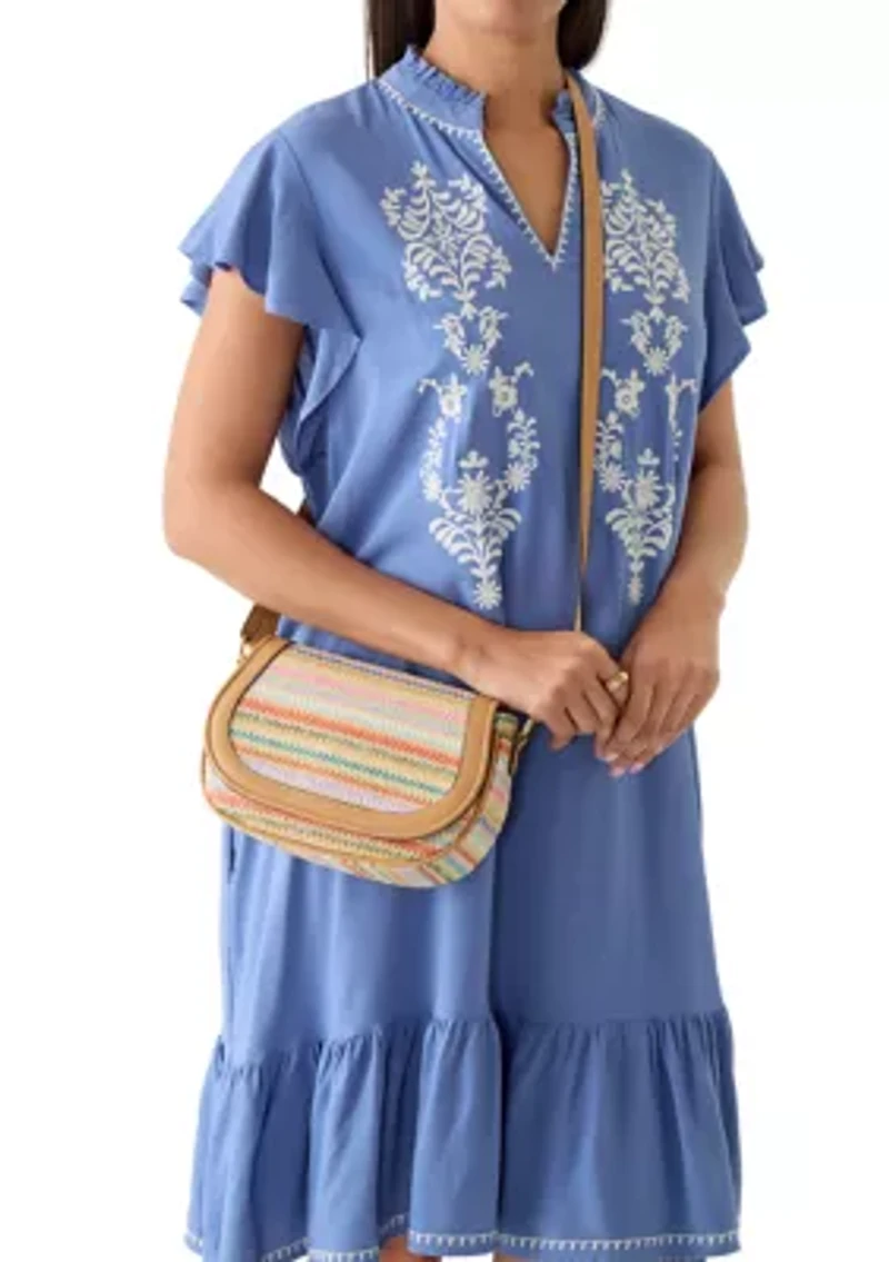 Straw Saddle Crossbody Bag