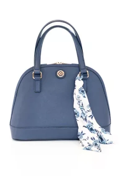 Saffiano Dome Satchel with Rose Printed Scarf