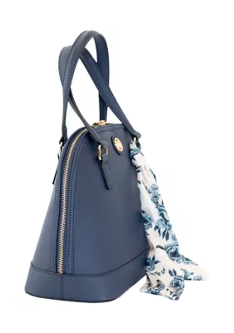 Saffiano Dome Satchel with Rose Printed Scarf