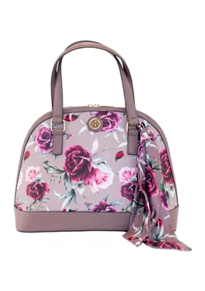 Saffiano Rose Print Dome Satchel