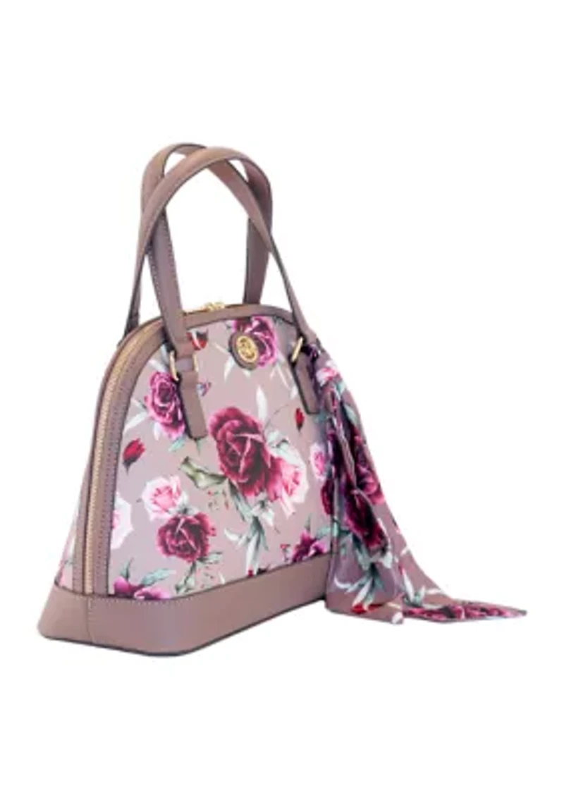 Saffiano Rose Print Dome Satchel