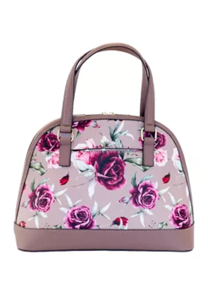 Saffiano Rose Print Dome Satchel