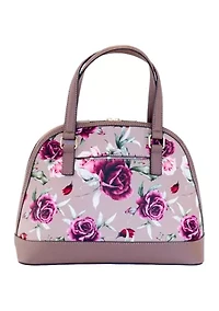 Saffiano Rose Print Dome Satchel