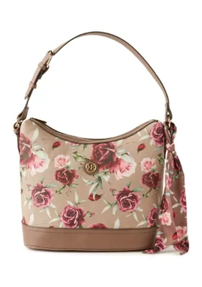 Saffiano Rose Print Hobo Bag 