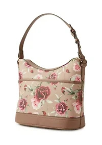 Saffiano Rose Print Hobo Bag 