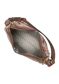 Saffiano Rose Print Hobo Bag 