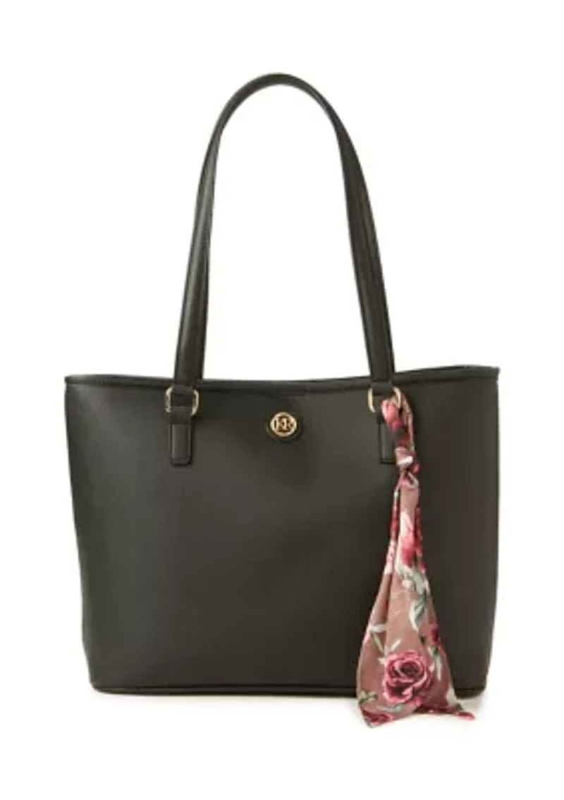 Saffiano Tote with Rose Print Scarf