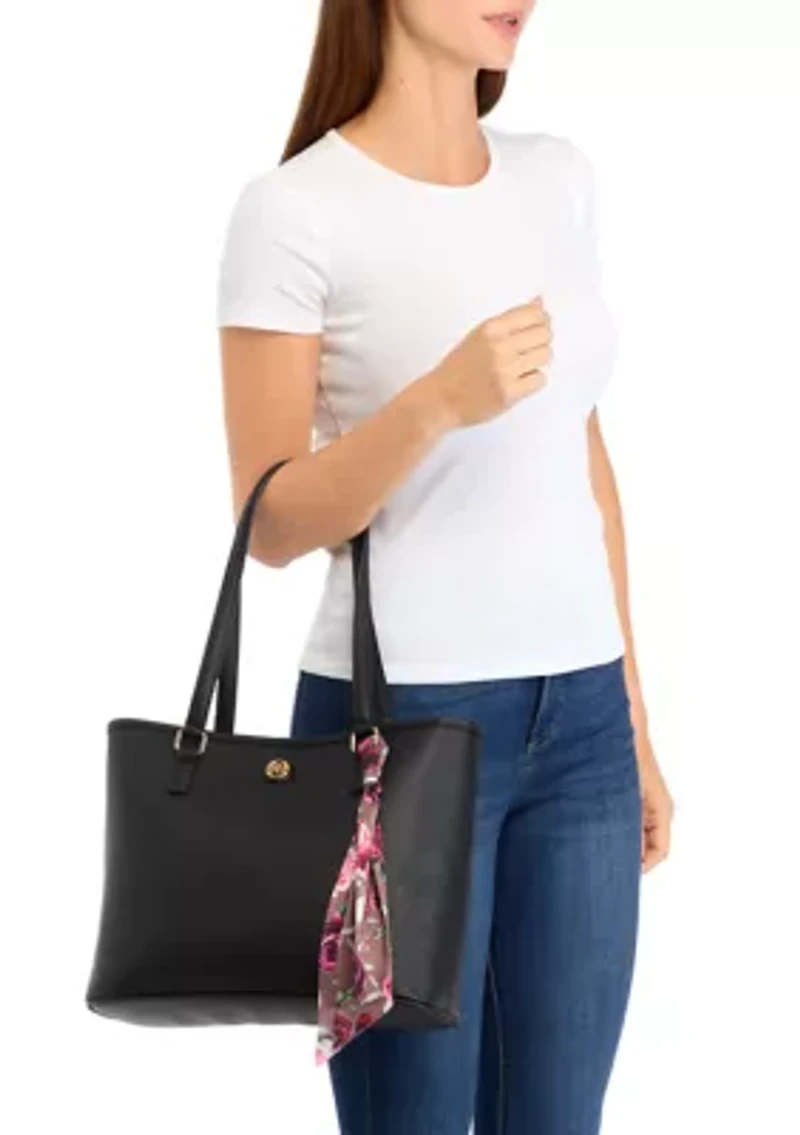 Saffiano Tote with Rose Print Scarf