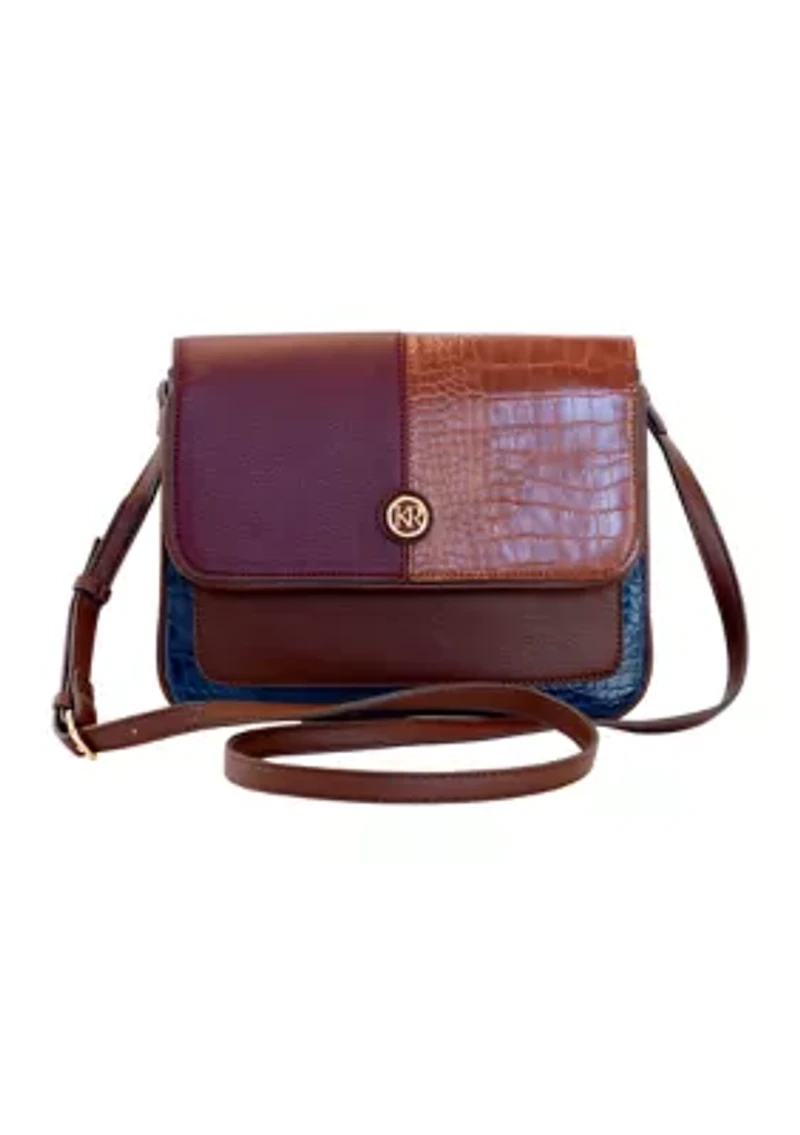 Mix Media Color Block Flap Crossbody