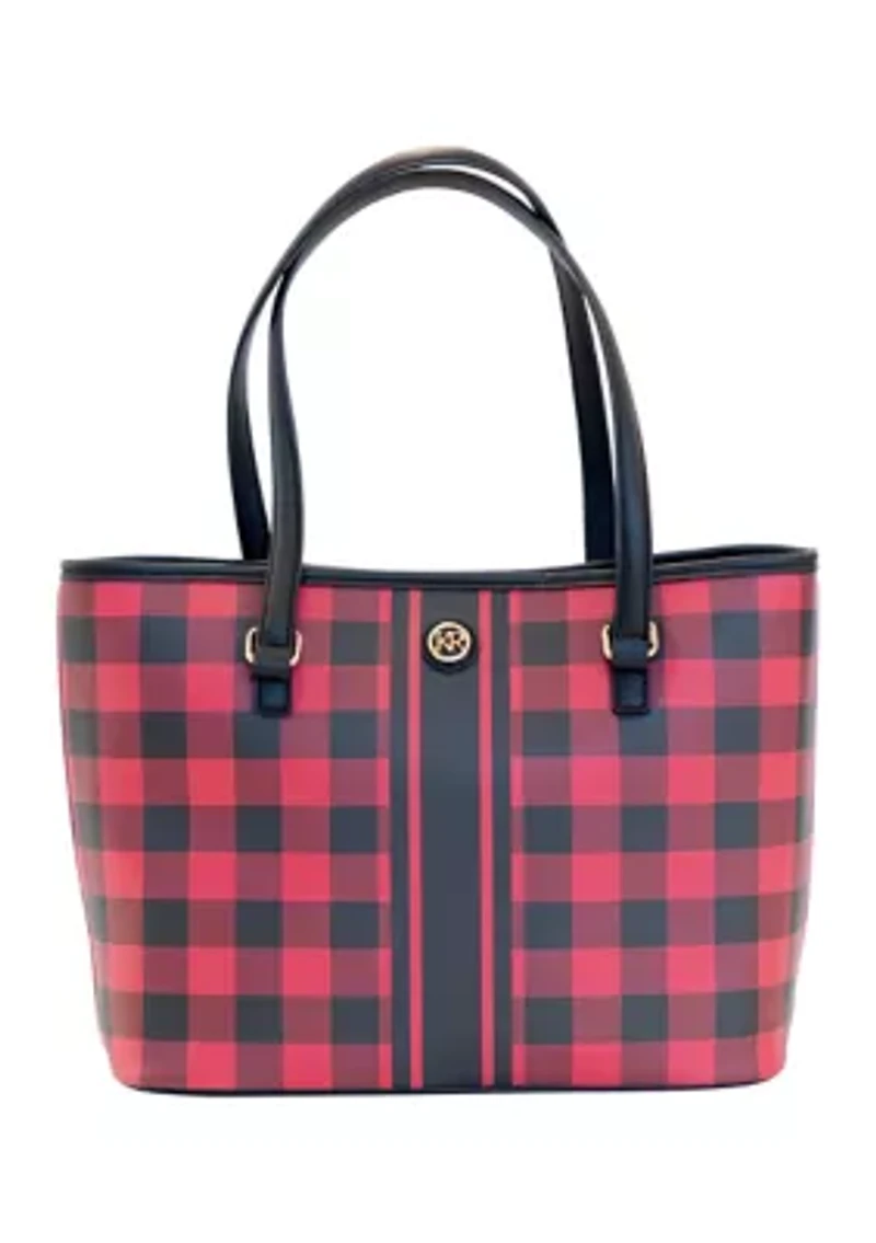 Saffiano Diagonal Plaid Tote