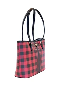 Saffiano Diagonal Plaid Tote