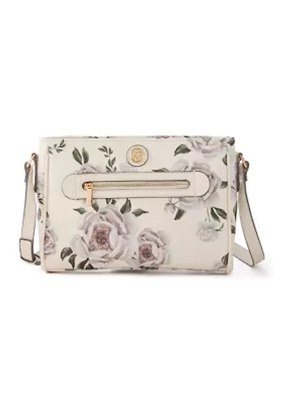 Saffiano Floral Lace East West Crossbody Bag
