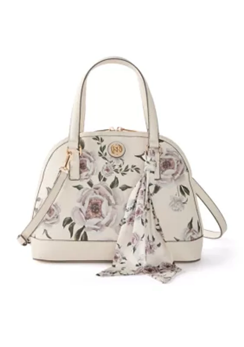 Saffiano Floral Lace Dome Satchel