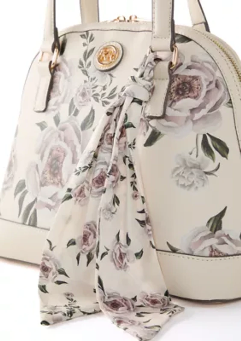 Saffiano Floral Lace Dome Satchel