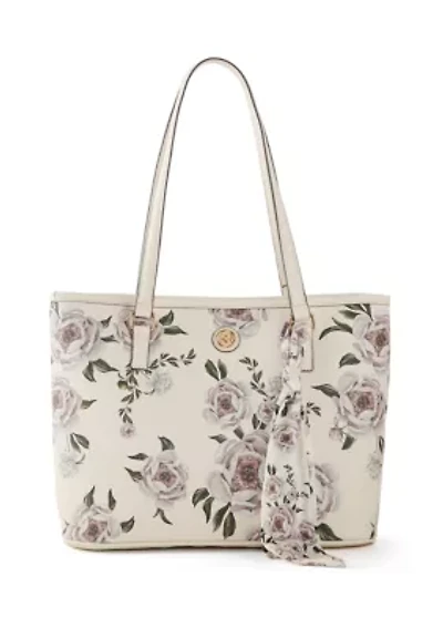 Saffiano Floral Lace Print Tote 