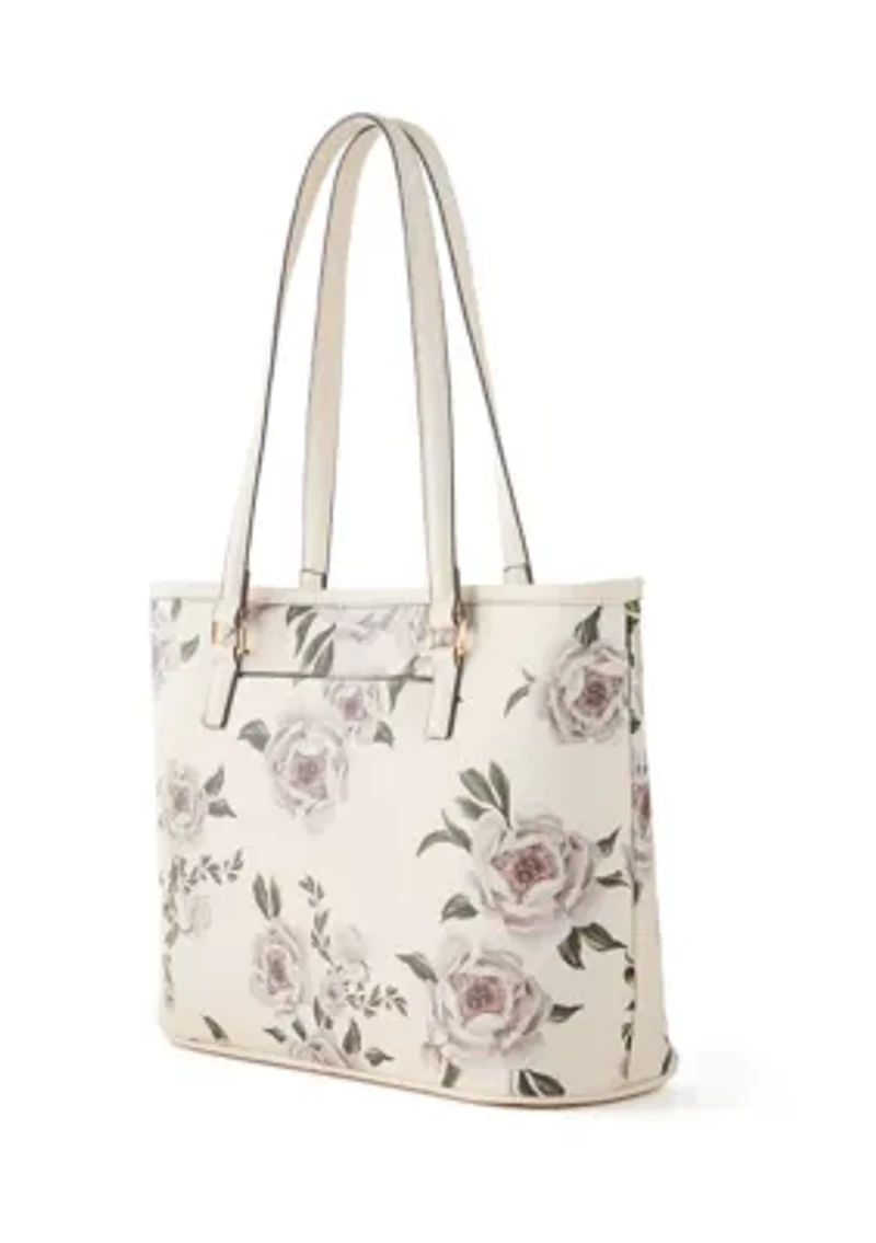 Saffiano Floral Lace Print Tote 