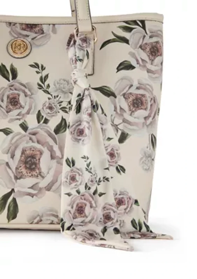 Saffiano Floral Lace Print Tote 