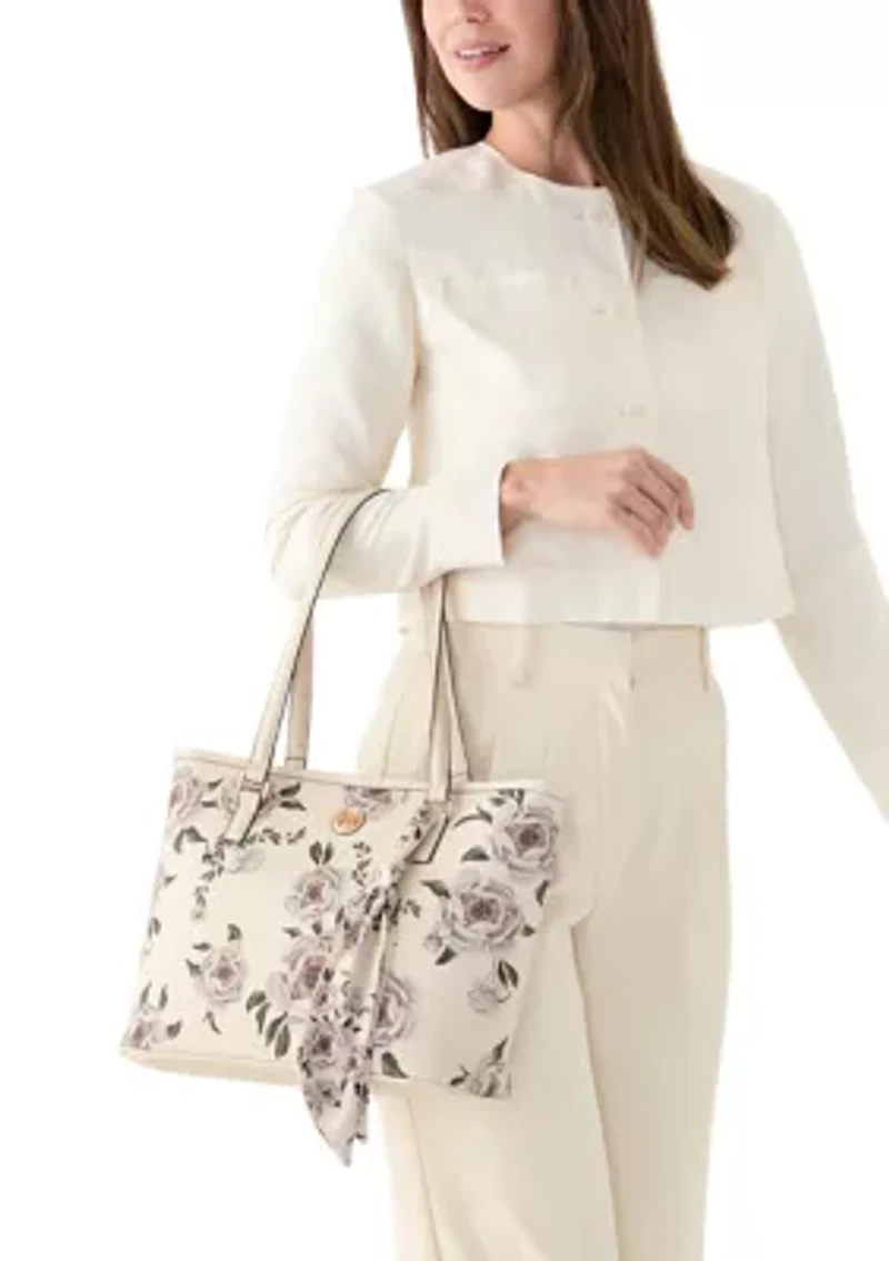 Saffiano Floral Lace Print Tote 