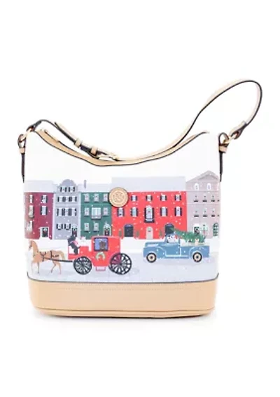 Christmas Motif Saffiano Hobo Bag 
