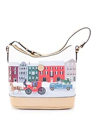 Christmas Motif Saffiano Hobo Bag 