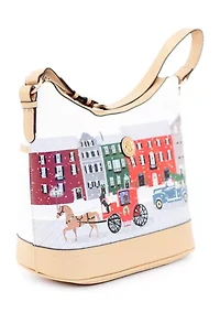 Christmas Motif Saffiano Hobo Bag 