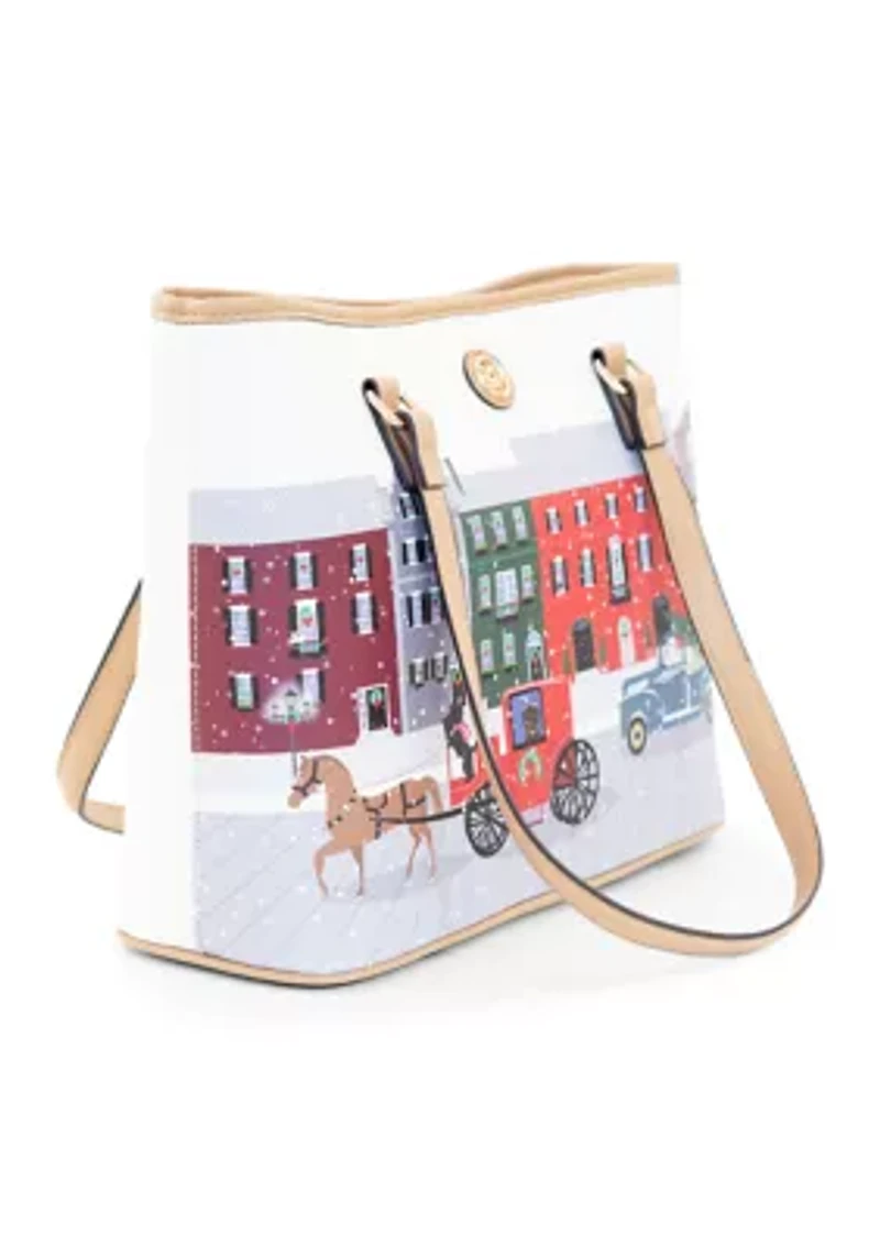   Christmas Motif Saffiano Tote