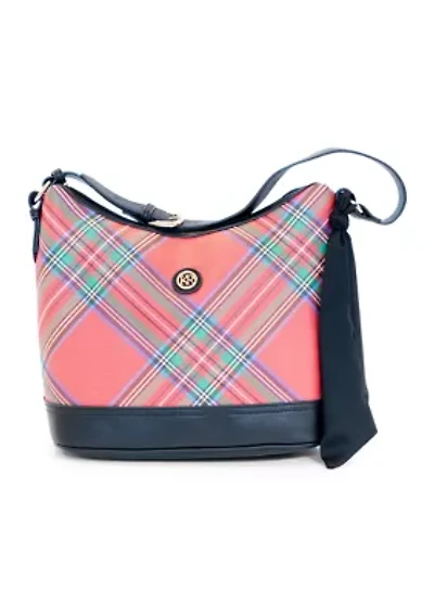 Holiday Plaid Saffiano Hobo Bag 