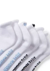 6 Pack Half Cushion Micro Heart Embroidered Low Cut Arch Ribbed Socks 