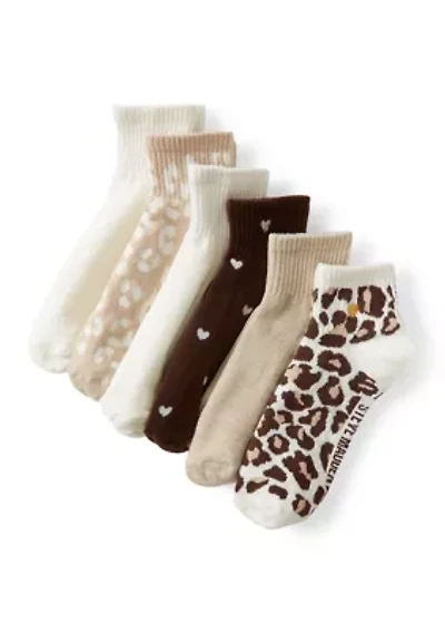 Gold Heart, Leopard Embroidered Quarter Length Socks Set
