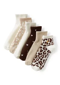 Gold Heart, Leopard Embroidered Quarter Length Socks Set