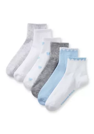 6 Pack Heart Scallop Quarter Socks
