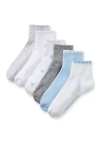 6 Pack Heart Scallop Quarter Socks