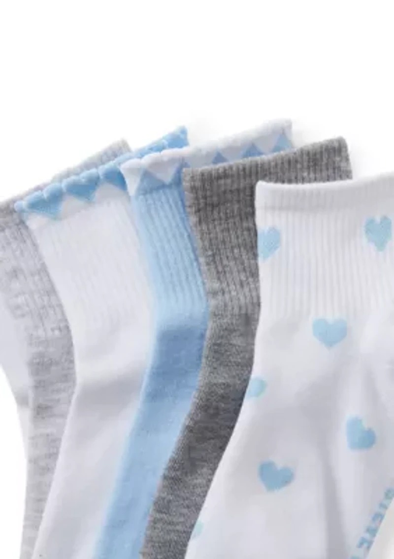 6 Pack Heart Scallop Quarter Socks