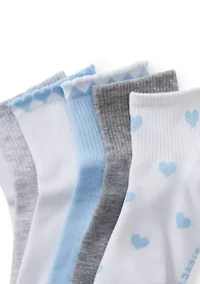 6 Pack Heart Scallop Quarter Socks