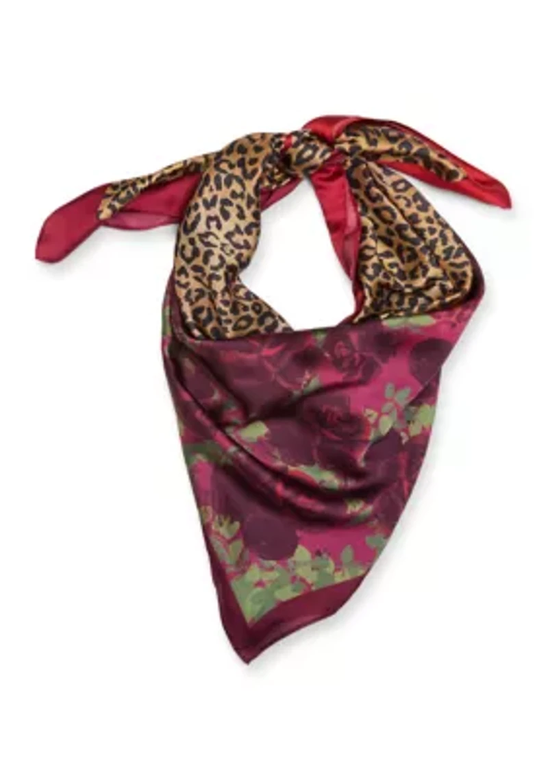 Leopard Floral Satin Square Scarf