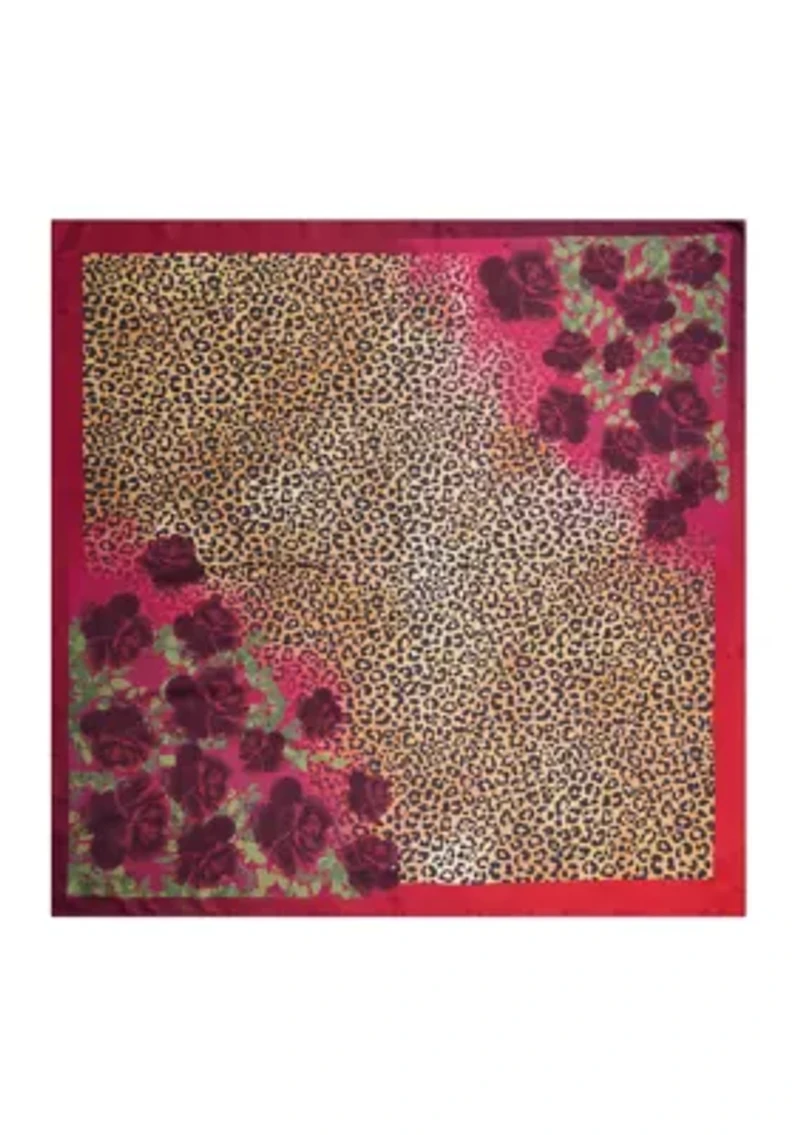 Leopard Floral Satin Square Scarf