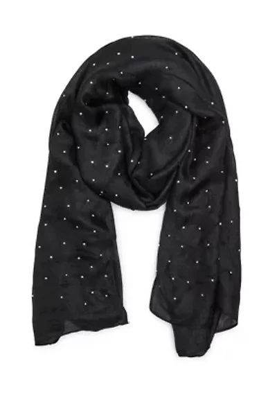 Poly Silk Scarf with Scattered Rhinestones