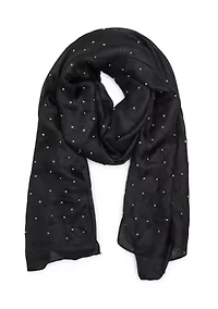 Poly Silk Scarf with Scattered Rhinestones
