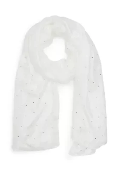 Poly Silk Scarf with Scattered Rhinestones