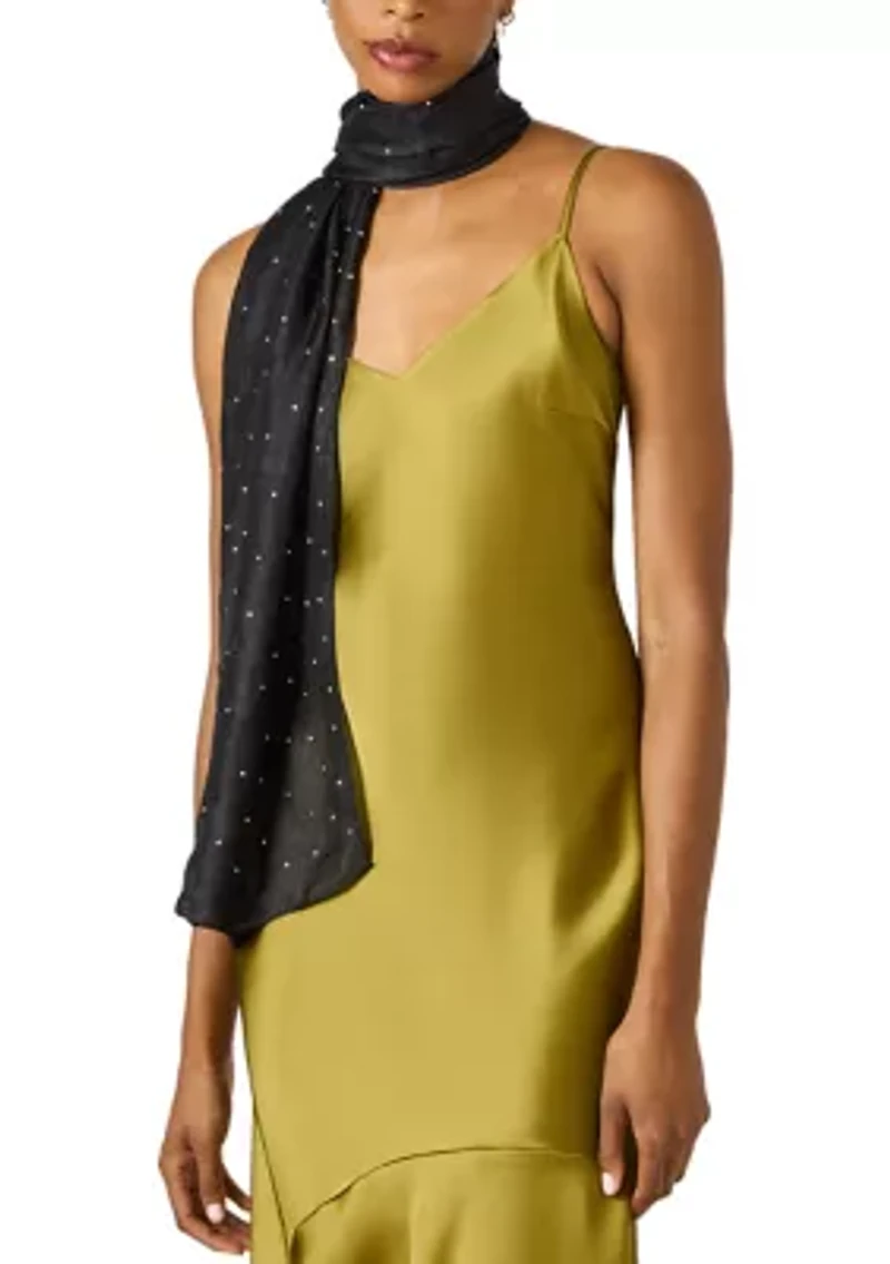 Poly Silk Scarf with Scattered Rhinestones