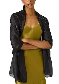 Poly Silk Scarf with Scattered Rhinestones