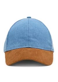 Washed Denim Cap with Corduroy Brim