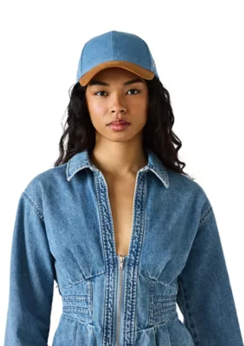 Washed Denim Cap with Corduroy Brim